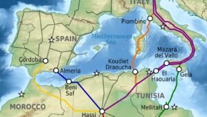 Karte der Maghreb-Europa-Gaspipeline zwischen Marokko und Spanien über das Mittelmeer