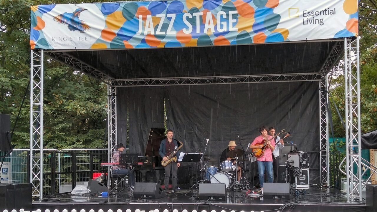 Jazzband spielt live auf einer Open-Air-Bühne (Symbolbild)